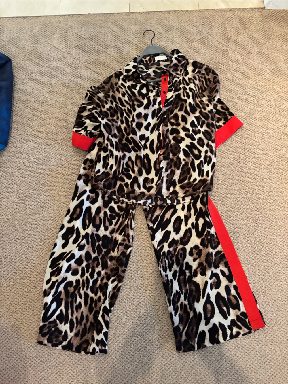 Leopard Print Satin set with Red Trim